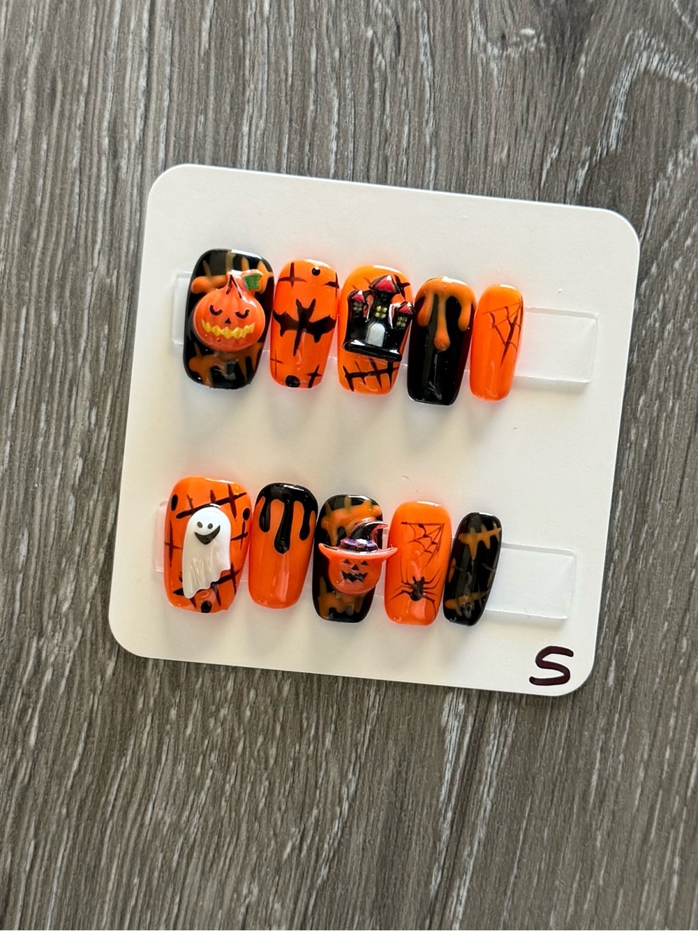 Halloween Orange & Black Press-On Nail Set 3D